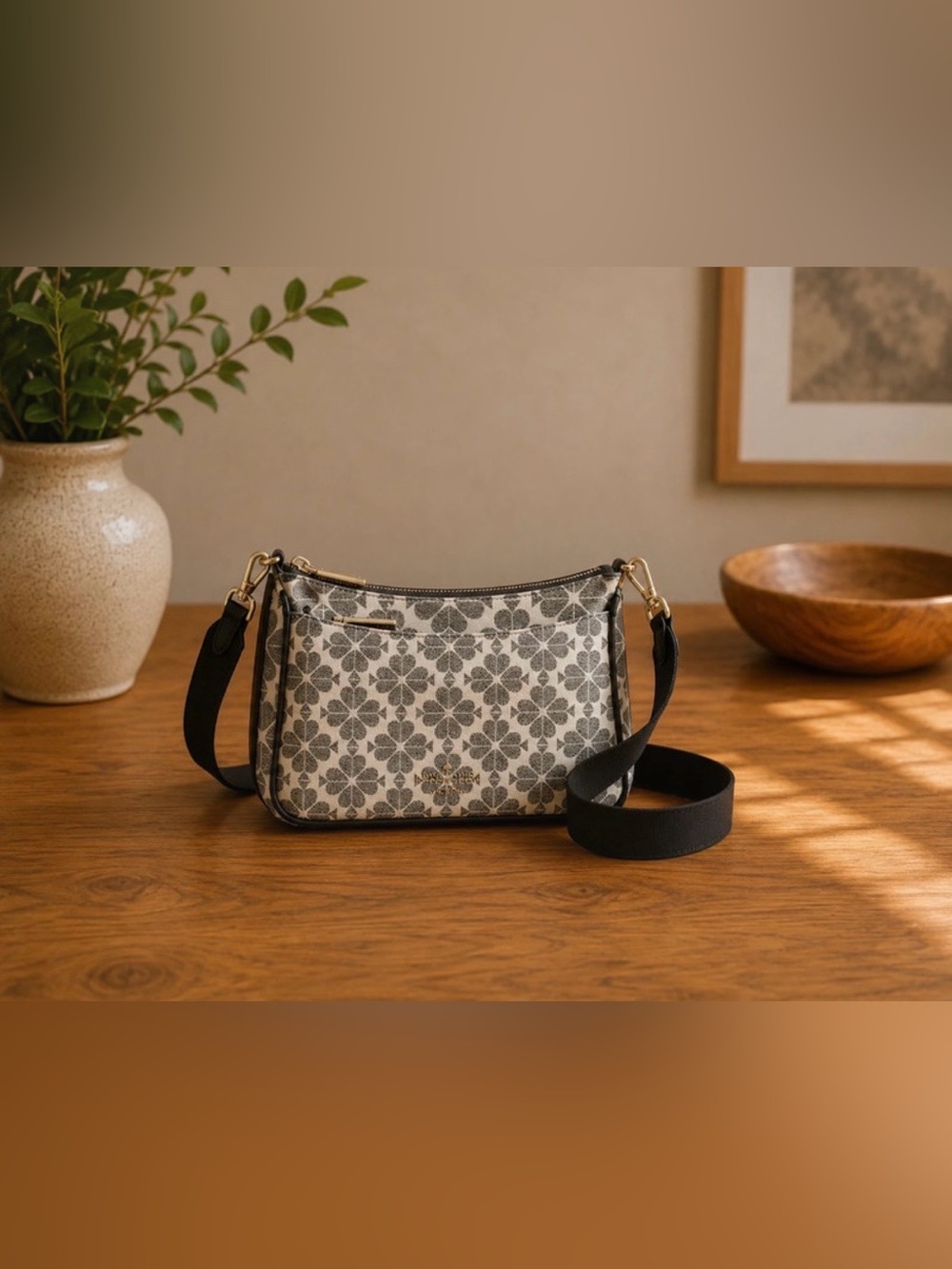 Kate Spade Duet Spade Flower Crossbody Bag NWT Black White Convertible Strap